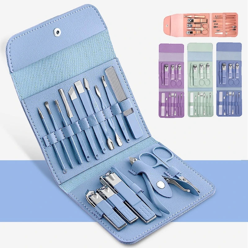 Kit cortador de unhas de 16 peças, tesoura de unha de pedicure, conjunto de ferramentas de aço inoxidável com bolsa dobrável