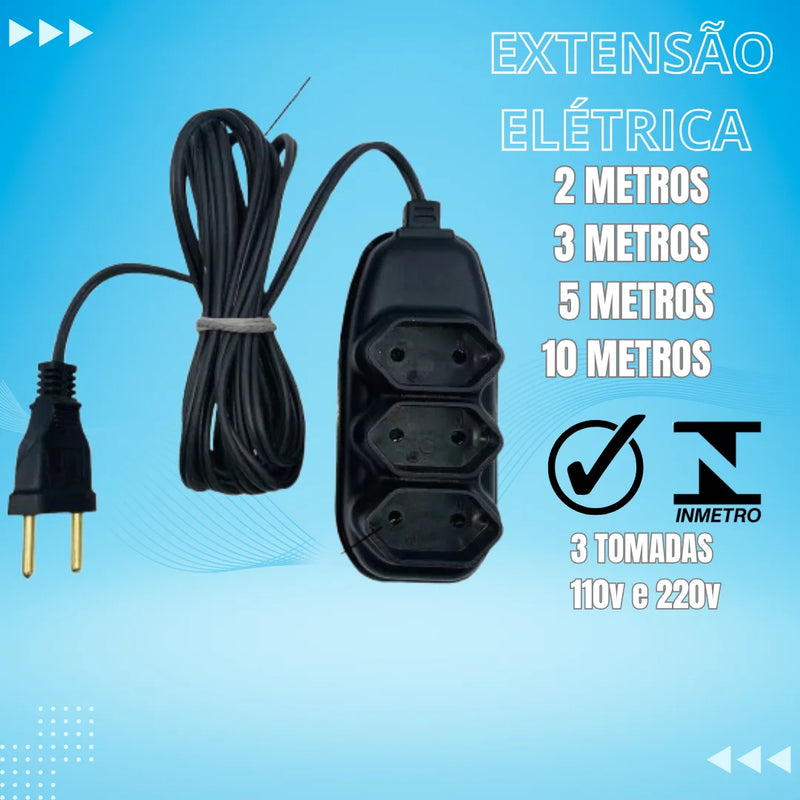 Extensão elétrica 3 Tomadas Compacta Atacado vários tamanhos