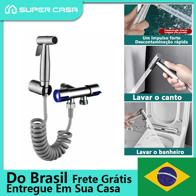 Conjunto de chuveiro de vaso sanitário versátil com acoplamento de aço inoxidável, gatilho ABS e design cromado elegante para uma experiência luxuosa no banheiro